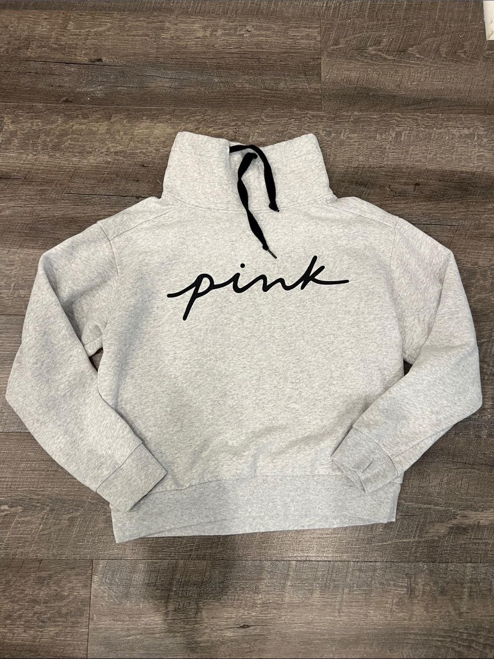 PINK Victoria's Secret Light Gray High-Neck Script Logo Sweatshirt